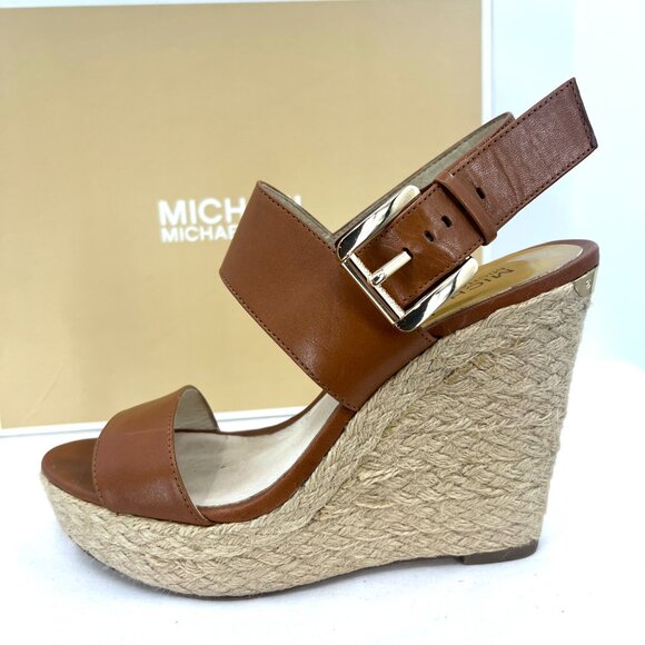 Michael Kors Poesy Wedge Sandals in Luggage Brown Women's 6 M - Picture 4 of 9